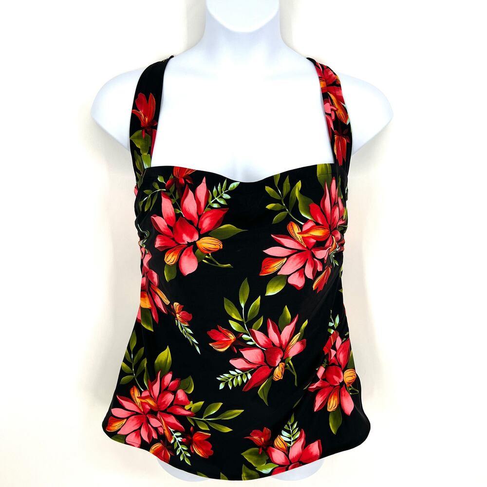 Swim 365 One Piece Swimsuit Black Red Floral Size 22W